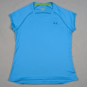 Under Armour Green Semi-Fitted Heat Gear Workout T-shirt Blue Women's Size Large
